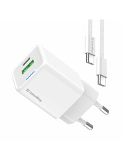 Мережевий зарядний пристрій ColorWay GaN Mini 1 USB-A + 1 USB-C Type-C White 35 (1 USB-A + 1 USB-C) 35W + кабель Type-C White