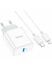 Мережевий зарядний пристрій Hoco C104A Type-C to Lightning (1 USB-C) 20W + кабель Type-C to Lightning White 1 USB-C 20 White