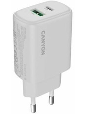 Мережевий зарядний пристрій Canyon OnCharge 250 1 USB-A + 1 USB-C White (1 USB-A + 1 USB-C) 25W White (CNE-CHA250-21)