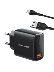 Мережевий зарядний пристрій Grand-X CH-550 18 1 USB-A MicroUSB Black (1 USB-A) 18W + кабель MicroUSB Black (CH-550BM)