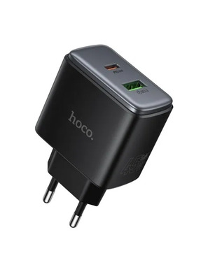 Мережевий зарядний пристрій Hoco C158A GAN (1 USB-A + 1 USB-C) 45W Black