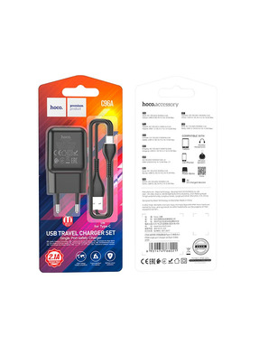 Мережевий зарядний пристрій Hoco C96A (1 USB-A) 10,5W + кабель Type-C White