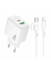Мережевий зарядний пристрій Borofone BAS44A Type-C to Lightning (1 USB-A + 1 USB-C) 20W + кабель Type-C to Lightning White