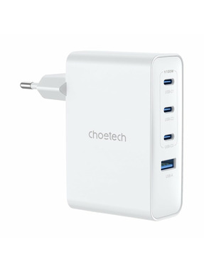 Мережевий зарядний пристрій Choetech GaN PD100W (1 USB-A + 3 USB-C) 100W White (PD9002)