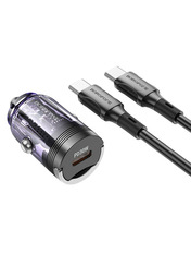 Автомобільний зарядний пристрій Borofone BZ29 Ray 30W Transparent Purple Type-C to Type-C 1 USB-C +кабель Type-C to Type-C Transparent Purple