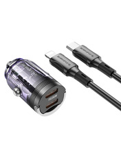 Автомобільний зарядний пристрій Borofone BZ29B 36W 2 USB-C +кабель Type-C to Lightning Transparent Purple