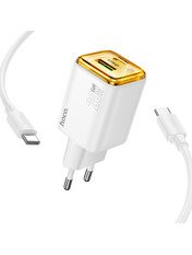 Мережевий зарядний пристрій Hoco N52 Monsoon (1 USB-A + 1 USB-C) 20W + кабель Type-C to Type-C White