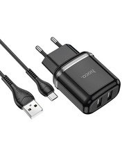 Мережевий зарядний пристрій Hoco N4 MicroUSB Black (2 USB-A) 12W + кабель MicroUSB Black 12 2 USB-A