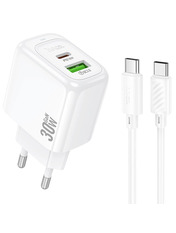 Мережевий зарядний пристрій Hoco CS55A Surplus Type-C to Type-C (1 USB-A + 1 USB-C) 30W + кабель Type-C to Type-C White