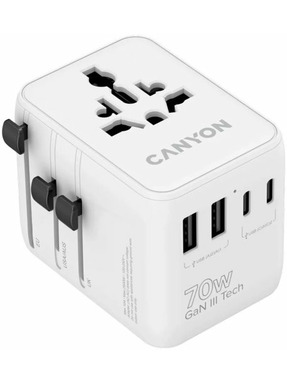 Мережевий зарядний пристрій Canyon OnTour 20 GaN (2 USB-A + 3 USB-C) 70W White (CNS-TA70W1006W)