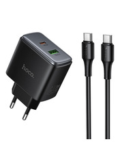 Мережевий зарядний пристрій Hoco C158A GAN Black 45 1 USB-A + 1 USB-C Type-C to Type-C (1 USB-A + 1 USB-C) 45W + кабель Type-C to Type-C Black