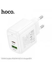 Мережевий зарядний пристрій Hoco CS54A Surplus White 20 1 USB-A + 1 USB-C Lightning (1 USB-A + 1 USB-C) 20W + кабель Lightning White