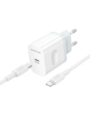 Мережевий зарядний пристрій Borofone BA99A (1 USB-C) 20W + кабель Type-C to Type-C White