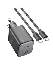 Мережевий зарядний пристрій Hoco N42 Black Type-C to Type-C (2 USB-C) 45W + кабель Type-C to Type-C Black 2 USB-C 45