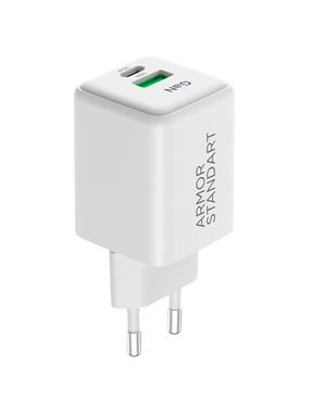 Мережевий зарядний пристрій ArmorStandart AR371 GaN (1 USB-A + 1 USB-C) 30W White (ARM77549)