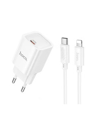 Мережевий зарядний пристрій Hoco C148A Type-C to Lightning (1 USB-C) 30W + кабель Type-C to Lightning White
