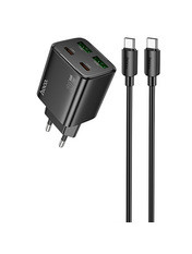 Мережевий зарядний пристрій Hoco N55 Fundador Type-C to Type-C Black (2 USB-A + 2 USB-C) 20W + кабель Type-C to Type-C Black