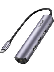 USB-хаб Ugreen CM418 Type-C (2x USB 3.0 + 1xHDMI + 1xRJ45) з додатковим живленням Gray (UGR-10919)