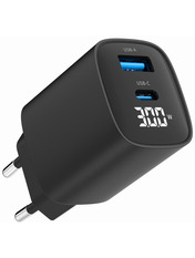 Мережевий зарядний пристрій Gembird TA-UC-PDQC30LCD-BK-01 (1 USB-A + 1 USB-C) 30W Black (TA-UC-PDQC30LCD-BK-01)