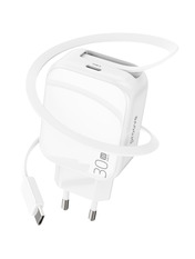 Мережевий зарядний пристрій Proove Fixtape GaN White Type-C 30 (2 USB-C) 30W + кабель Type-C White