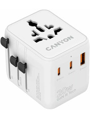 Мережевий зарядний пристрій Canyon OnTour 20 GaN III (1 USB-A + 2 USB-C) 20W White (CNS-TA20W1005W)