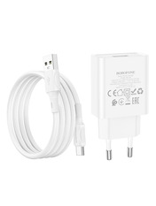 Мережевий зарядний пристрій Borofone BA74A White Type-C (1 USB-A) 10,5W + кабель Type-C White 1 USB-A 10.5