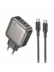 Мережевий зарядний пристрій Borofone BAS57A Type-C to Type-C (1 USB-A + 3 USB-C) 67W + кабель Type-C to Type-C Black