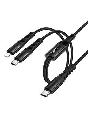 Кабель синхронізації Hoco X123 Victory USB to Lightning + Type-C 15W 1m Black