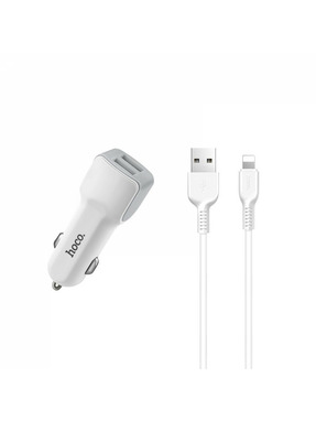 Автомобільний зарядний пристрій Hoco Z23 Grand Style 18W 2 USB-A +кабель Lightning White