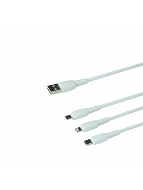 Кабель синхронізації Borofone BX71 USB to Lightning + microUSB + Type-C 12W 1m White