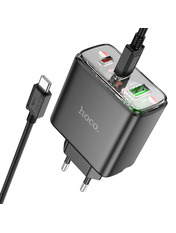 Мережевий зарядний пристрій Hoco CS44A (1 USB-A + 2 USB-C) 65W + кабель Type-C to Type-C Black Type-C to Type-C Black