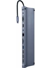 USB-хаб Cablexpert A-CM-COMBO11-01 Type-C (1xUSB3.1 + 3xUSB 2.0 + 1xType-C + 1xHDMI + 1xVGA + 1xRJ45 + 1xMiniJack + SD + TF) Grey (A-CM-COMBO11-01)