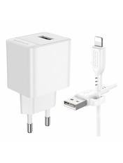 Мережевий зарядний пристрій Borofone BAS11A Lightning White (1 USB-A) 10,5W + кабель Lightning White