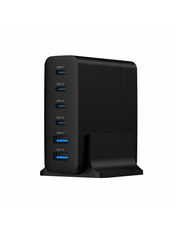 Мережевий зарядний пристрій Gembird TA-UC-2A4C-PD75-01-BK (2 USB-A + 4 USB-C) 75W Black (TA-UC-2A4C-PD75-01-BK)