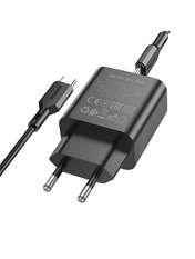 Мережевий зарядний пристрій Borofone BA88A Navy (1 USB-A + 1 USB-C) 20W + кабель Type-C to Type-C Black
