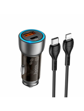 Автомобільний зарядний пристрій Hoco NZ8 Sprinter 18W 1 USB-A + 1 USB-C +кабель Lightning Brown