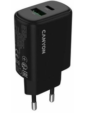 Мережевий зарядний пристрій Canyon OnCharge 200 Black 1 USB-A + 1 USB-C (1 USB-A + 1 USB-C) 20W Black (CNE-CHA200-31)