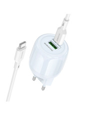 Мережевий зарядний пристрій Borofone BA93A Lustrous Type-C to Type-C Blue (1 USB-A + 1 USB-C) 20W + кабель Type-C to Type-C Blue 1 USB-A + 1 USB-C 20