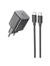 Мережевий зарядний пристрій Hoco N40 Black Type-C to Type-C (1 USB-C) 20W + кабель Type-C to Type-C Black 1 USB-C 20
