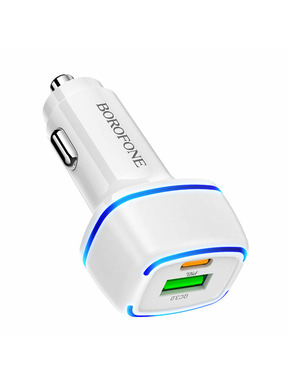 Автомобільний зарядний пристрій Borofone BZ14A Mercury 20W 1 USB-A + 1 USB-C White