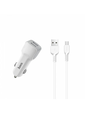 Автомобільний зарядний пристрій Hoco Z23 Grand Style 18W 2 USB-A +кабель MicroUSB White
