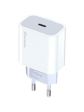 Мережевий зарядний пристрій Grand-X CH-770 (1 USB-C) 20W + кабель Type-C to Lightning White (CH-770L)