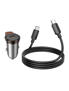Автомобільний зарядний пристрій Hoco NZ16 Rigorous 30W 1 USB-C + кабель Type-C to Type-C Metal Gray (6942007644730)