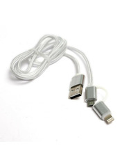 Кабель синхронізації PowerPlant Quick Charge USB to Lightning + microUSB Silver 1 10W 1m Silver (KD00AS1290)