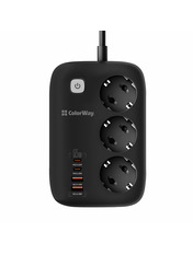 Мережевий фільтр ColorWay CW-CHE34PDB 3 2 3/2m + 2 USB Black