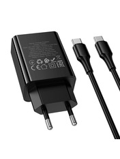 Мережевий зарядний пристрій Hoco CS93A 1 USB-C 20 Type-C to Type-C Black (1 USB-C) 20W + кабель Type-C to Type-C Black