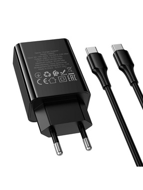 Мережевий зарядний пристрій Hoco CS93A (1 USB-C) 20W + кабель Type-C to Type-C Black