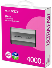 Портативний SSD ADATA SD810 Сріблястий 4 ТБ 4TB USB 3.2 Type-C Silver (SD810-4000G-CSG)