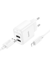 Мережевий зарядний пристрій Hoco C141A White Lightning (2 USB-A) 10,5W + кабель Lightning White 2 USB-A 10.5