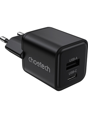 Мережевий зарядний пристрій Choetech PD5012 (1 USB-A + 1 USB-C) 30W Black (PD5012-EU-BK)